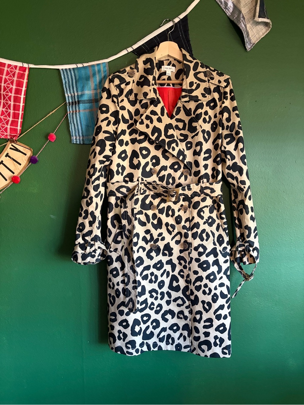ON 34th fully lined Leopard-Print Trench Coat with Belt size L